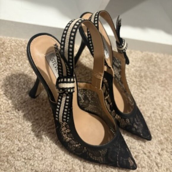 Steve Madden Bri Black Lace Slingback Heels: - Picture 1 of 3
